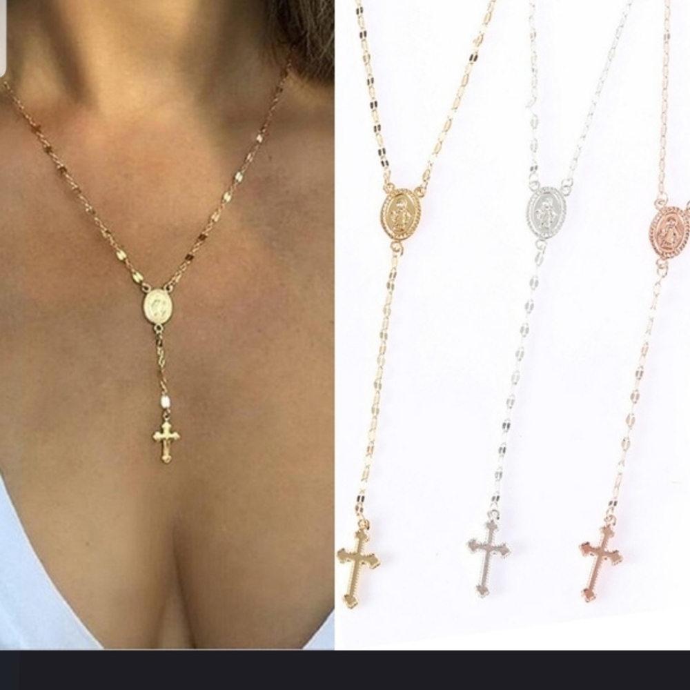 🌟🌟NEW🌟🌟BEAUTIFUL!! Cross Rosary necklace in GOLD🌟🌟 - Picture 1 of 11
